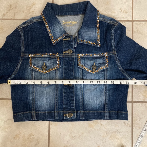 Cropped gold Rhinestone Denim Jacket - Picture 7 of 12